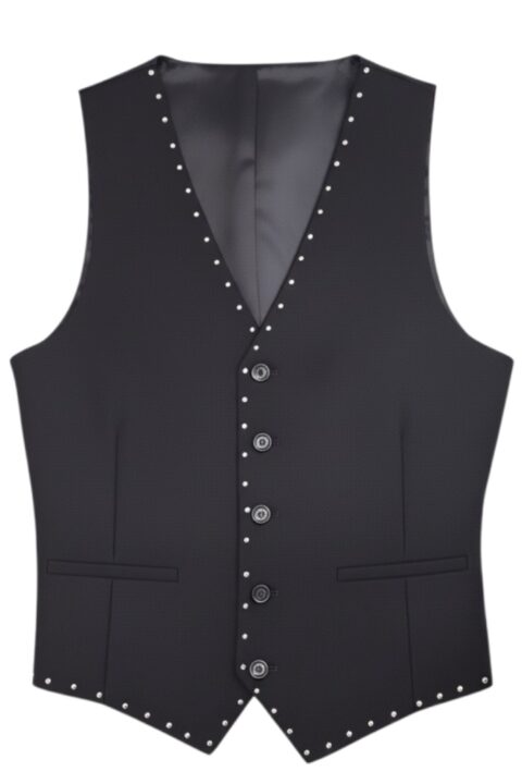 Alternative view of Slim Fit Men's Black Dress Vest Handmade Silver Studs Rhinestones Design Formal Fashion