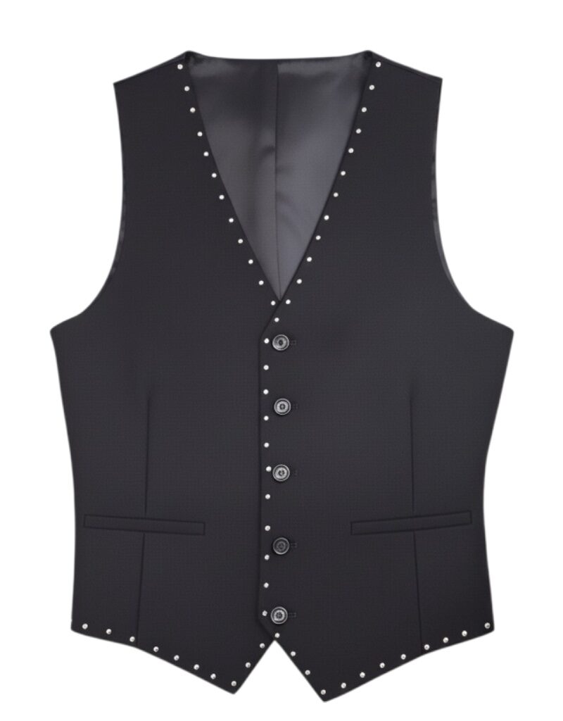 Alternative view of Slim Fit Men's Black Dress Vest Handmade Silver Studs Rhinestones Design Formal Fashion