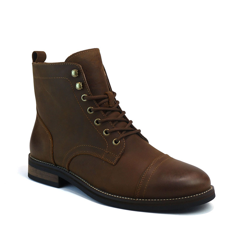 Alternative view of Men's Brown Leather Cap Toe Genuine Leather Boots Ankle Lace-up Fashion