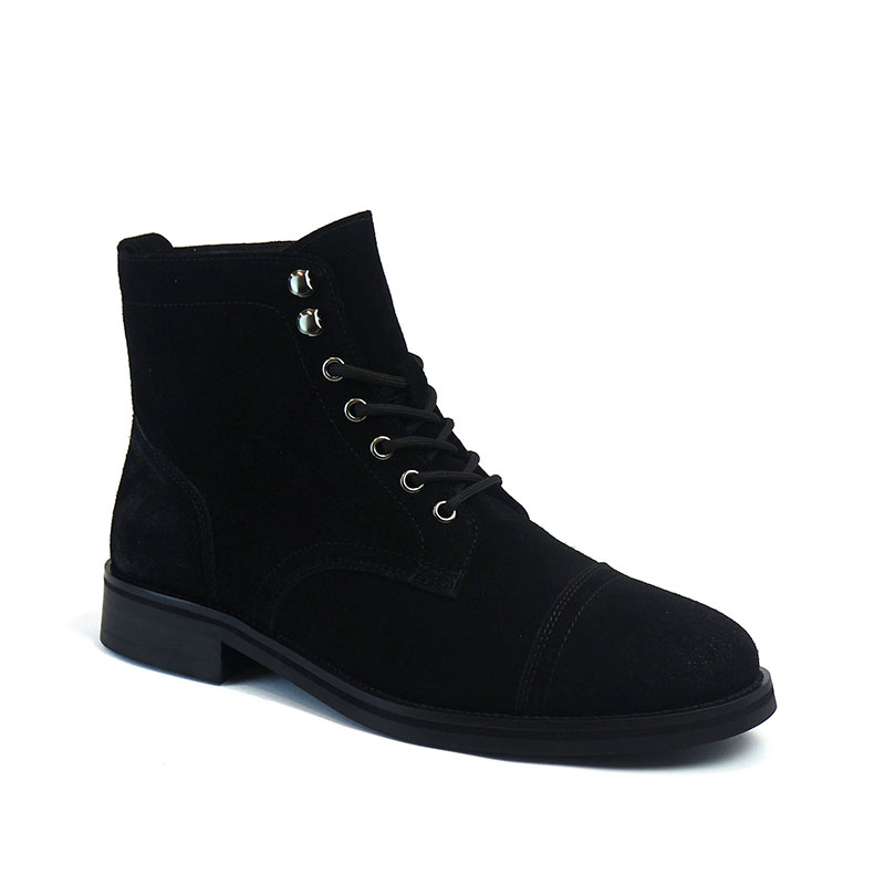 Alternative view of Men's Genuine Black Suede Cap Toe Boots Ankle Lace-up Fashion