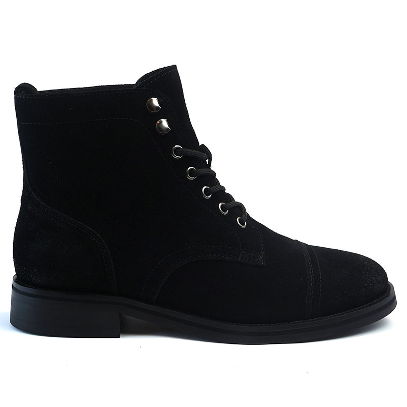 Men's Genuine Black Suede Cap Toe Boots Ankle Lace-up Fashion