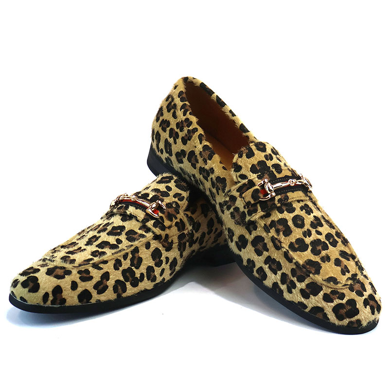 Alternative view of Men's Slip On Tan Leopard Loafers With Gold Buckle Dress Shoes